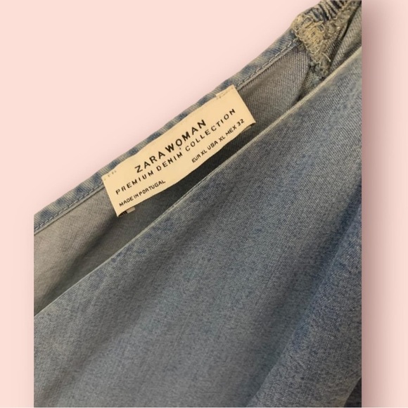 Zara Chambray Denim Flutter Sleeve Button Up V-Neck  Blouse, Size XL - Picture 5 of 6